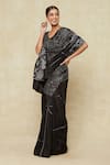 Mishru_Black Embroidered Sequin V Neck Embellished Saree With Blouse _at_Aza_Fashions