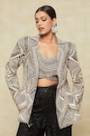 Buy_Ritika Mirchandani_Off White Embroidered Geometric Blouse Leaf Blazer Sharara Set 