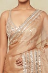 Shop_Seema Gujral_Beige Embroidered Mirror Plunged Bordered Saree With Blouse _at_Aza_Fashions