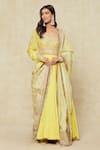 Buy_Anamika Khanna_Yellow Embroidered Floral Scoop Anarkali Set _at_Aza_Fashions