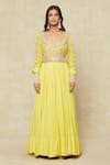 Buy_Anamika Khanna_Yellow Embroidered Floral Scoop Anarkali Set _Online_at_Aza_Fashions