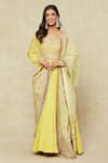 Shop_Anamika Khanna_Yellow Embroidered Floral Scoop Anarkali Set _at_Aza_Fashions