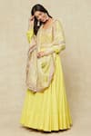 Shop_Anamika Khanna_Yellow Embroidered Floral Scoop Anarkali Set _Online_at_Aza_Fashions