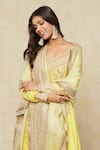 Anamika Khanna_Yellow Embroidered Floral Scoop Anarkali Set _at_Aza_Fashions