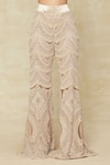 Shop_Ridhima Bhasin_Beige Embroidered V Neck Short Kurta Bell Bottom Pant Set _Online_at_Aza_Fashions