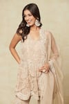 Buy_Ridhima Bhasin_Beige Embroidered V Neck Short Kurta Bell Bottom Pant Set 