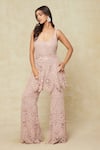 Buy_Ridhima Bhasin_Pink Embroidered Scoop U Neck Kurta And Bell Bottom Pant Set _at_Aza_Fashions