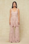 Shop_Ridhima Bhasin_Pink Embroidered Scoop U Neck Kurta And Bell Bottom Pant Set _Online_at_Aza_Fashions