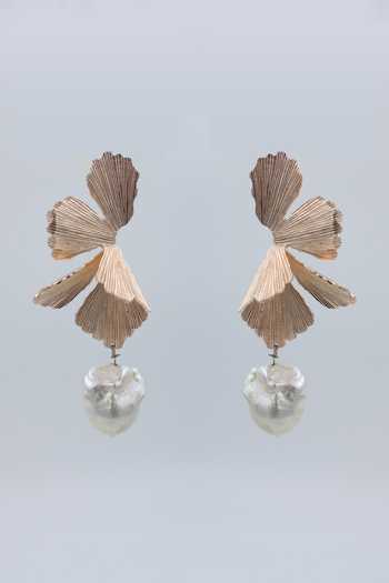 Buy_Heena Mittal_Rose Gold Pearls Orchidea Fiore Drop Earrings _at_Aza_Fashions