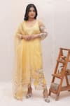 Buy_Ankita S Goswami_Yellow Kurta And Dupatta Pure Organza Dreamy Daffodil Floral Sheer Culottes Set _at_Aza_Fashions