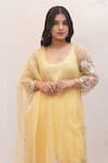 Shop_Ankita S Goswami_Yellow Kurta And Dupatta Pure Organza Dreamy Daffodil Floral Sheer Culottes Set _Online_at_Aza_Fashions