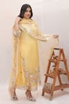 Ankita S Goswami_Yellow Kurta And Dupatta Pure Organza Dreamy Daffodil Floral Sheer Culottes Set _at_Aza_Fashions