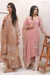 Ankita S Goswami_Beige Kurta Tissue Organza Embroidered Thread Carnation Floral Culottes Set _Online_at_Aza_Fashions