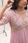 Buy_Ankita S Goswami_Pink Fine Georgette Embroidered Thread Primrose Floral Peplum Kurta Sharara Set _Online_at_Aza_Fashions