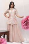 Buy_Ankita S Goswami_Pink Kurta Pure Silk Embroidered Pearl Garden Of Hope Jacket With Sharara _at_Aza_Fashions