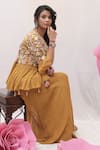 Ankita S Goswami_Gold Fine Georgette Embroidered Pearl Floral Peplum Jacket Kurta With Sharara _Online_at_Aza_Fashions