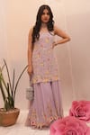 Buy_Ankita S Goswami_Purple Fine Georgette Embroidered Pearl Marigold Floral Jaal Kurta Sharara Set _at_Aza_Fashions