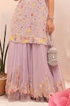 Ankita S Goswami_Purple Fine Georgette Embroidered Pearl Marigold Floral Jaal Kurta Sharara Set _at_Aza_Fashions