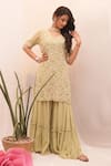 Buy_Ankita S Goswami_Green Fine Georgette Embroidered Pearl Marigold Jaal Kurta Tiered Sharara Set _at_Aza_Fashions