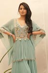 Ankita S Goswami_Blue Fine Georgette Embroidered Pearl Petunia Floral Jaal Kaftan With Sharara _Online_at_Aza_Fashions