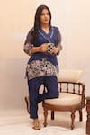 Buy_Ankita S Goswami_Blue Tunic Silk Organza Embroidered Pearl Springdale Floral Garden Pant Set _at_Aza_Fashions