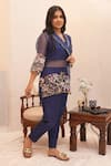 Shop_Ankita S Goswami_Blue Tunic Silk Organza Embroidered Pearl Springdale Floral Garden Pant Set _at_Aza_Fashions