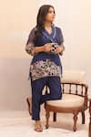 Ankita S Goswami_Blue Tunic Silk Organza Embroidered Pearl Springdale Floral Garden Pant Set _Online_at_Aza_Fashions