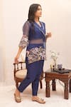 Buy_Ankita S Goswami_Blue Tunic Silk Organza Embroidered Pearl Springdale Floral Garden Pant Set _Online_at_Aza_Fashions