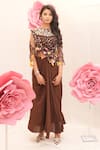 Shop_Ankita S Goswami_Brown Cape And Bustier Silk Embroidered Dreamy Tinsel Fringe Draped Skirt Set _at_Aza_Fashions