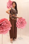 Buy_Ankita S Goswami_Brown Cape And Bustier Silk Embroidered Dreamy Tinsel Fringe Draped Skirt Set _Online_at_Aza_Fashions