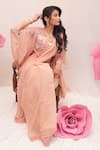 Buy_Ankita S Goswami_Peach Blouse Silk Embroidered Pearl Round Magnolia Lace Frill Border Saree With _Online_at_Aza_Fashions