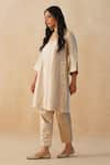 Buy_Palak & Mehak_Beige Pure Crepe Printed Floral V-neck Lace Embroidered Kurta Pant Set _Online_at_Aza_Fashions