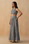 Buy_Palak & Mehak_Grey Pure Crepe Printed Floral Round Textured Lehenga Blouse Set _Online_at_Aza_Fashions