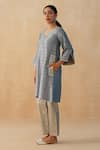 Buy_Palak & Mehak_Grey Pure Crepe Printed Floral V-neck Embroidered Lace Kurta Pant Set _Online_at_Aza_Fashions