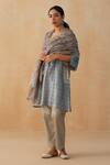 Buy_Palak & Mehak_Grey Pure Crepe Printed Floral V-neck Embroidered Lace Kurta Pant Set _Online