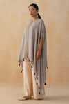 Buy_Palak & Mehak_Grey Pure Crepe Embroidered Zari Round Kaftan Pant Set _Online_at_Aza_Fashions