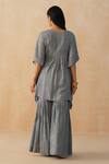 Shop_Palak & Mehak_Grey Pure Crepe Embroidered Lace V-neck Kaftan Sharara Set _at_Aza_Fashions