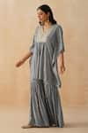 Buy_Palak & Mehak_Grey Pure Crepe Embroidered Lace V-neck Kaftan Sharara Set _Online_at_Aza_Fashions