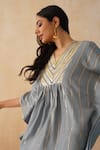 Palak & Mehak_Grey Pure Crepe Embroidered Lace V-neck Kaftan Sharara Set _at_Aza_Fashions