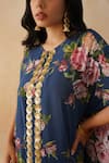 Shop_Palak & Mehak_Blue Pure Crepe Printed Floral V-neck Kaftan Pant Set _Online_at_Aza_Fashions