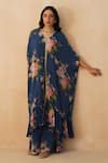 Buy_Palak & Mehak_Blue Pure Crepe Printed Floral V-neck Kaftan Set _at_Aza_Fashions