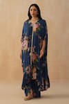 Buy_Palak & Mehak_Blue Pure Crepe Printed Floral V-neck Kaftan Set _Online_at_Aza_Fashions