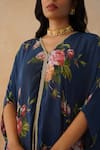 Palak & Mehak_Blue Pure Crepe Printed Floral V-neck Kaftan Set _at_Aza_Fashions