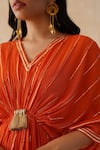 Palak & Mehak_Orange Pure Crepe Embroidered Lace V-neck Textured Kaftan _Online_at_Aza_Fashions