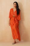 Buy_Palak & Mehak_Orange Pure Crepe Embroidered Lace V-neck Textured Kaftan _Online_at_Aza_Fashions