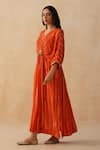 Shop_Palak & Mehak_Orange Pure Crepe Embroidered Lace V-neck Textured Kaftan _Online_at_Aza_Fashions