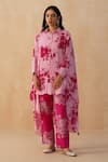 Buy_Palak & Mehak_Pink Pure Crepe Printed Floral Collared Shirt Kurta Pant Set _at_Aza_Fashions