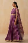 Palak & Mehak_Purple Pure Crepe Printed Floral Round Textured Lehenga Gathered Blouse Set _at_Aza_Fashions