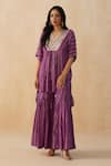 Buy_Palak & Mehak_Purple Pure Crepe Embroidered Lace V-neck Textured Kaftan Sharara Set _at_Aza_Fashions