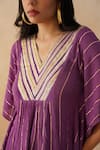 Shop_Palak & Mehak_Purple Pure Crepe Embroidered Lace V-neck Textured Kaftan Sharara Set _Online_at_Aza_Fashions